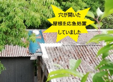 倉庫の屋根　穴あき　応急処置